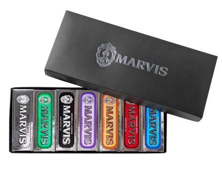 Коробка с 7 видами различных паст Marvis 7 Flavours Box (Классическая, Отбеливающая, Морская, Имбирь, Лакрица, Жасмин, Корица) 7х25ml