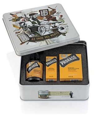 Подарочный набор по уходу за бородой в металлической коробке, коллекция WOOD&SPICE Proraso